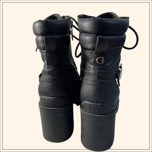 Guess Canaly Platform Combat Boors in Black Faux Leather Women's Size 8M - Picture 11 of 12